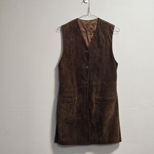 Vintage Please Brown Suede Leather Long Vest